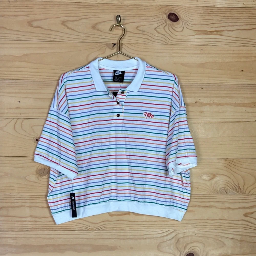 NWT Nike Rainbow‎ multi stripe cropped polo